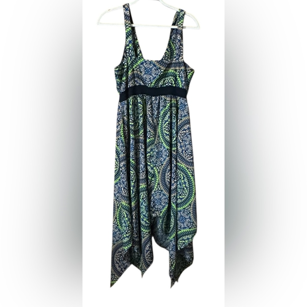 ROUTE 66 WOMENS SIZE XS BLUE/GREEN GEOMETRIC SUMMER MAXI SCARF DRESS